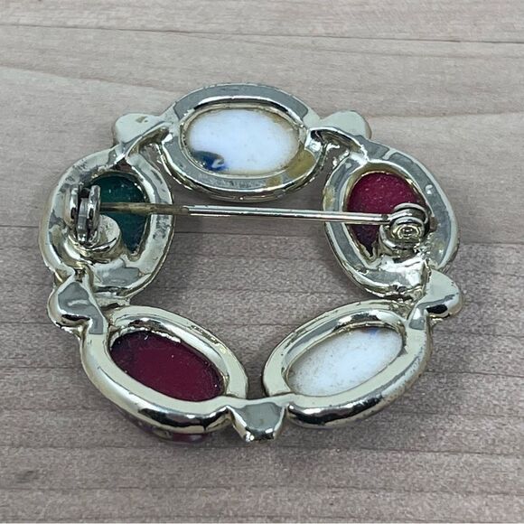 Vintage Millefiore Venetian Glass Brooch Murano Art Cabochons Gold tone - Picture 6 of 10